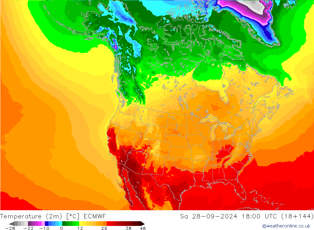 Temperature (2m) ECMWF Sa 28.09.2024 18 UTC