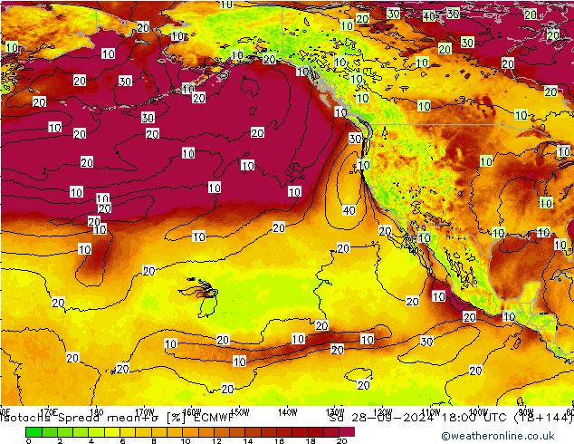 Isotachs Spread ECMWF sab 28.09.2024 18 UTC