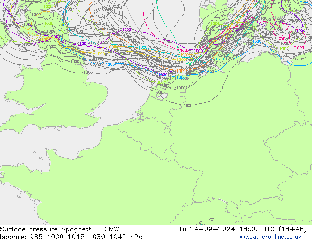 Surface pressure Spaghetti ECMWF Tu 24.09.2024 18 UTC