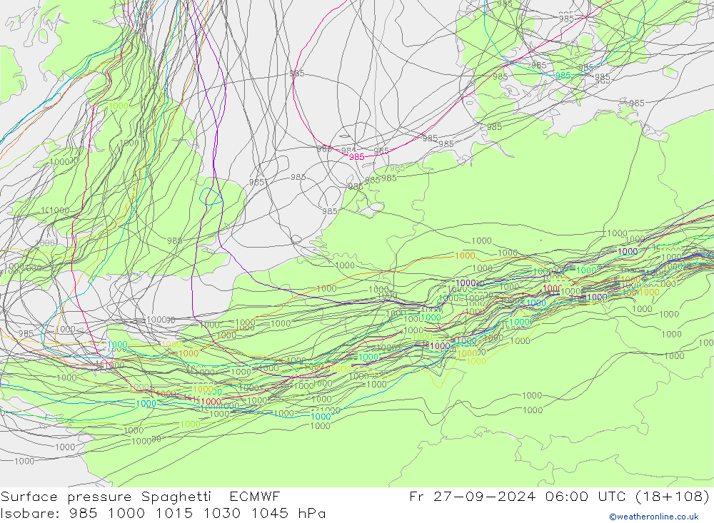 Yer basıncı Spaghetti ECMWF Cu 27.09.2024 06 UTC