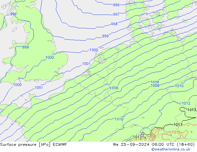 Surface pressure ECMWF We 25.09.2024 06 UTC