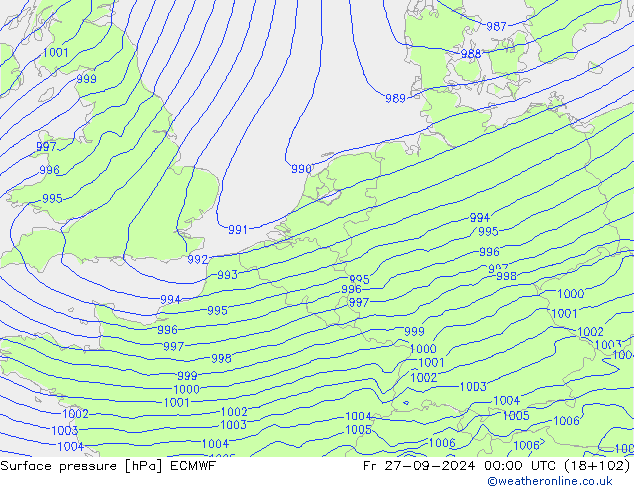 Yer basıncı ECMWF Cu 27.09.2024 00 UTC