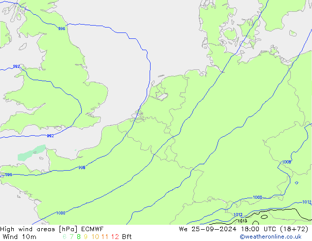 yüksek rüzgarlı alanlar ECMWF Çar 25.09.2024 18 UTC