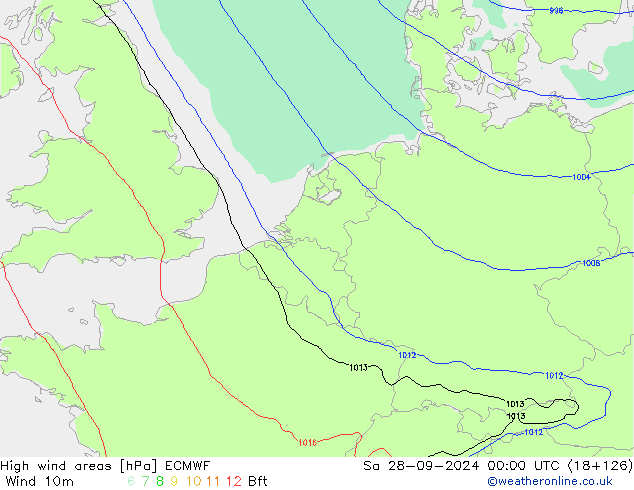 High wind areas ECMWF Sa 28.09.2024 00 UTC