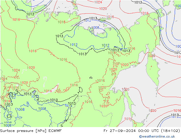 Surface pressure ECMWF Fr 27.09.2024 00 UTC