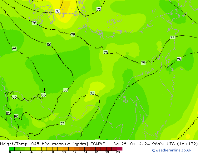 Yükseklik/Sıc. 925 hPa ECMWF Cts 28.09.2024 06 UTC