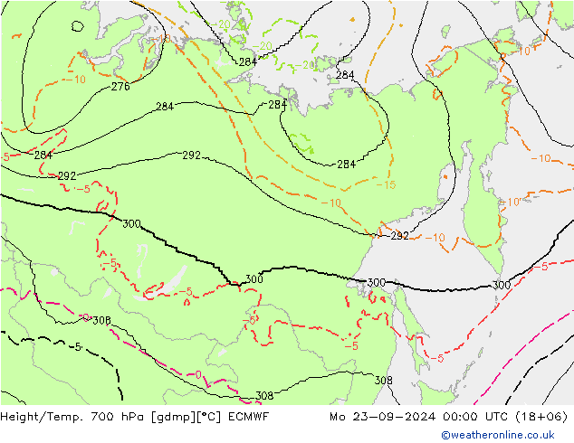 Height/Temp. 700 hPa ECMWF Po 23.09.2024 00 UTC