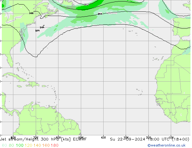 Jet stream/Height 300 hPa ECMWF Su 22.09.2024 18 UTC