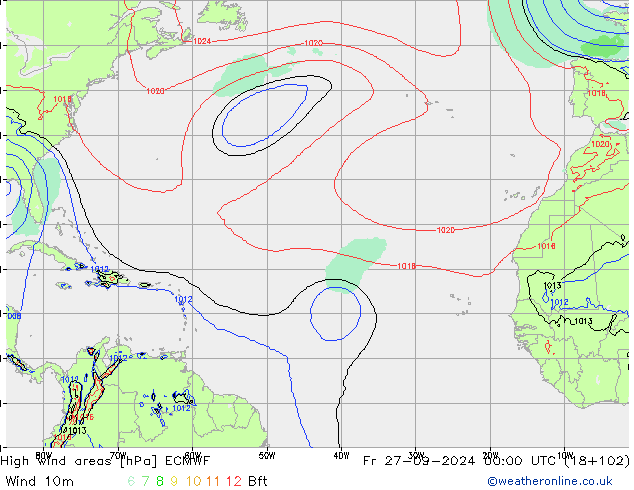 High wind areas ECMWF Fr 27.09.2024 00 UTC