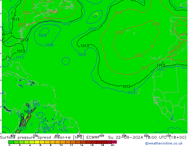 Surface pressure Spread ECMWF Su 22.09.2024 18 UTC