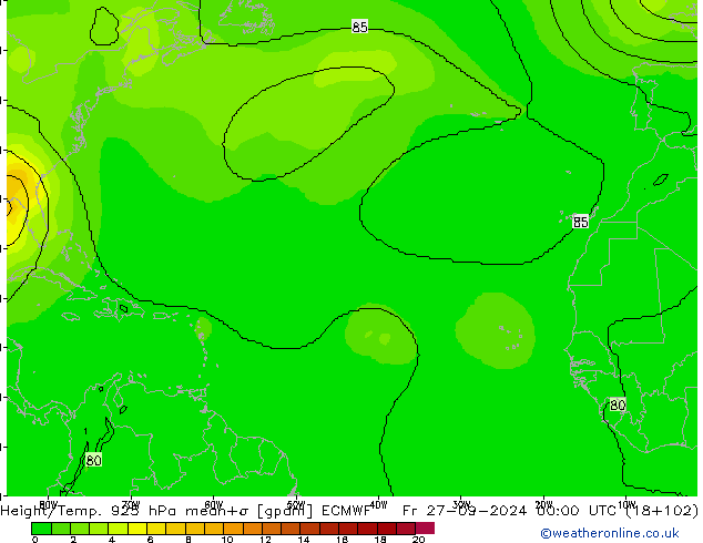 Hoogte/Temp. 925 hPa ECMWF vr 27.09.2024 00 UTC