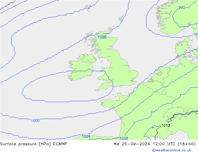 Surface pressure ECMWF We 25.09.2024 12 UTC