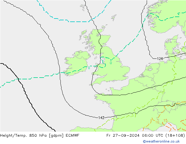 Height/Temp. 850 hPa ECMWF Fr 27.09.2024 06 UTC