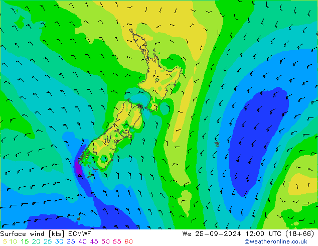 Surface wind ECMWF We 25.09.2024 12 UTC