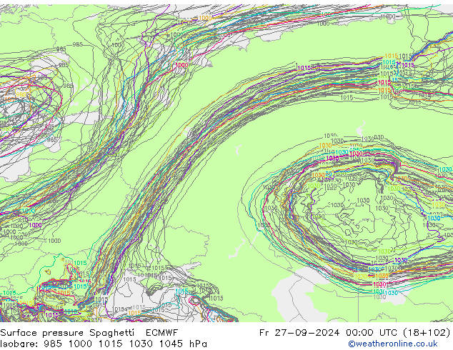 Surface pressure Spaghetti ECMWF Fr 27.09.2024 00 UTC