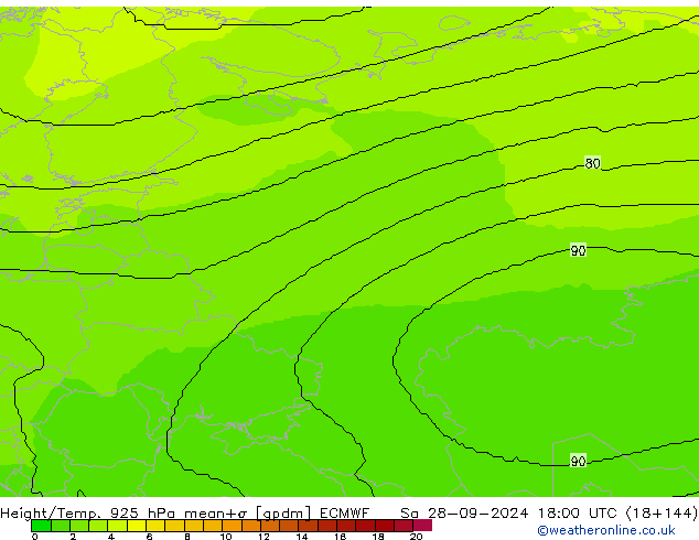 Height/Temp. 925 hPa ECMWF Sa 28.09.2024 18 UTC