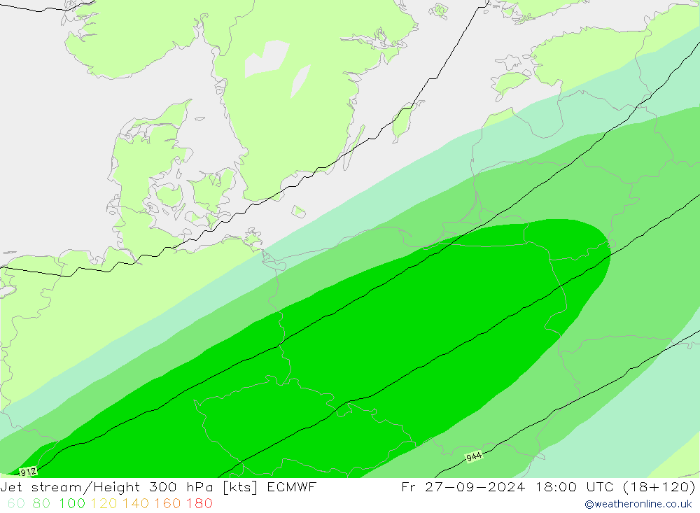 Corriente en chorro ECMWF vie 27.09.2024 18 UTC