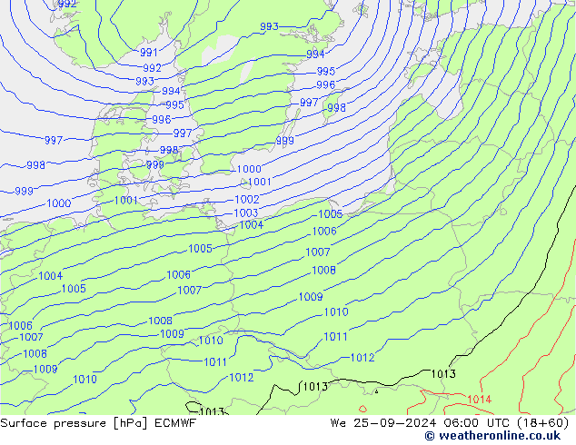 приземное давление ECMWF ср 25.09.2024 06 UTC