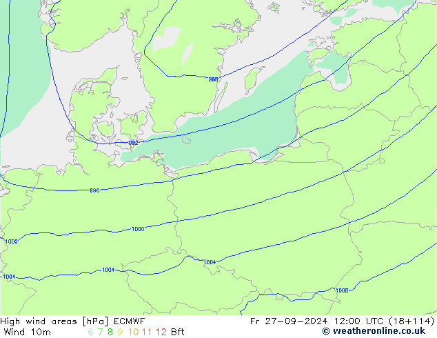 yüksek rüzgarlı alanlar ECMWF Cu 27.09.2024 12 UTC