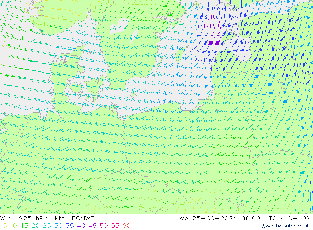 wiatr 925 hPa ECMWF śro. 25.09.2024 06 UTC