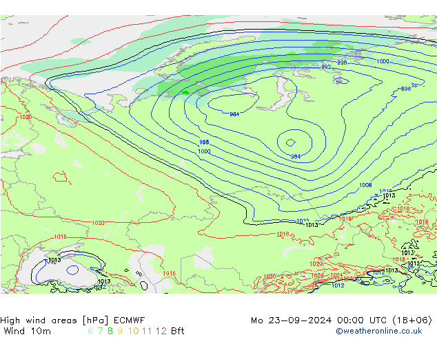 High wind areas ECMWF lun 23.09.2024 00 UTC