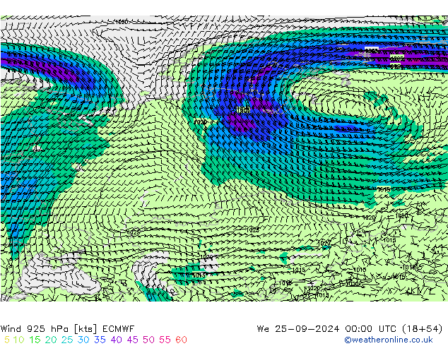 Wind 925 hPa ECMWF We 25.09.2024 00 UTC