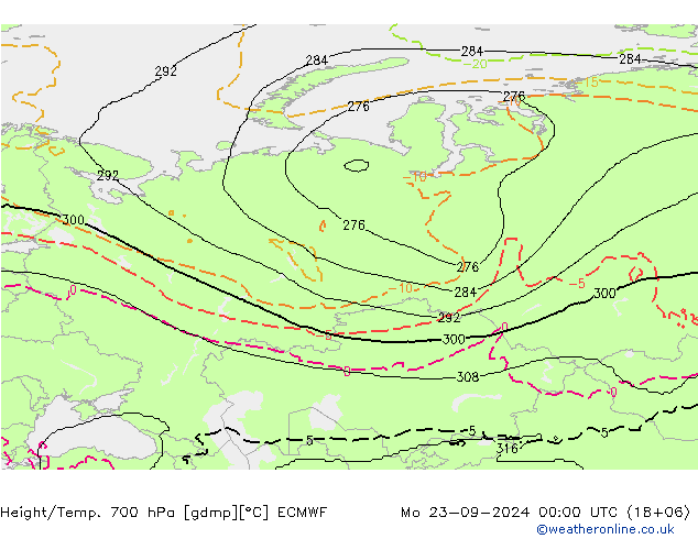 Géop./Temp. 700 hPa ECMWF lun 23.09.2024 00 UTC