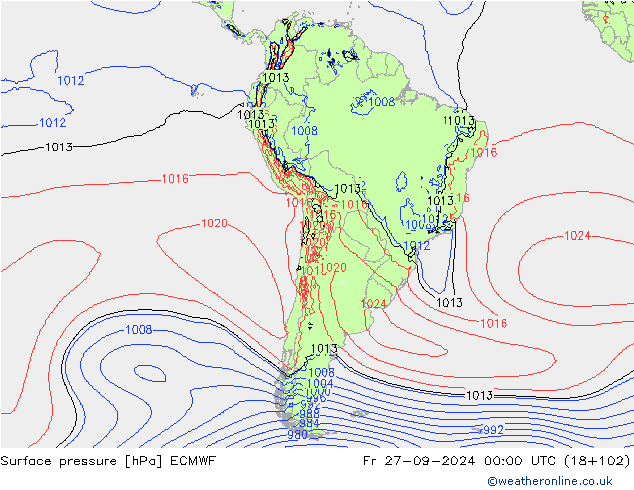 приземное давление ECMWF пт 27.09.2024 00 UTC