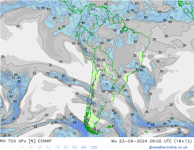 RH 700 hPa ECMWF lun 23.09.2024 06 UTC