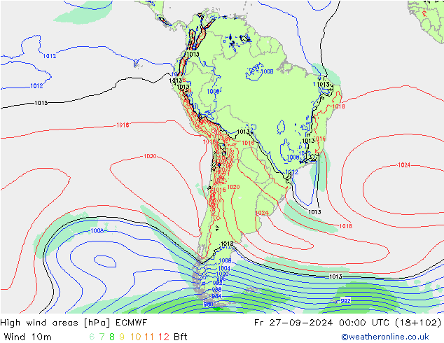 High wind areas ECMWF Fr 27.09.2024 00 UTC