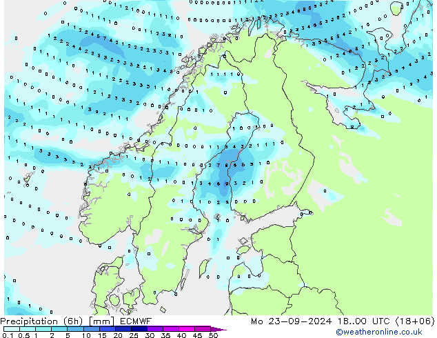 Précipitation (6h) ECMWF lun 23.09.2024 00 UTC