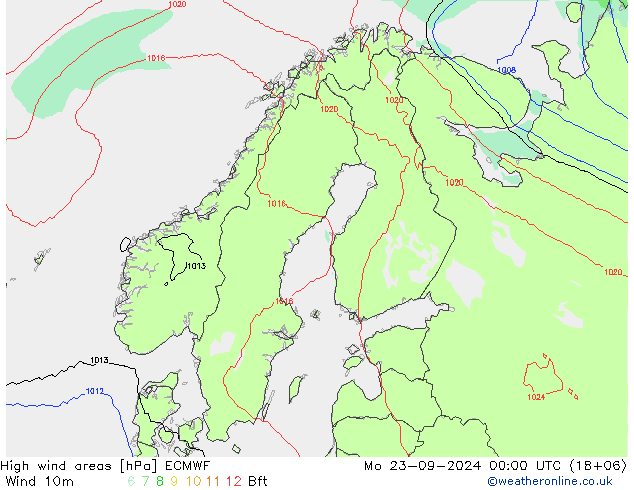 High wind areas ECMWF lun 23.09.2024 00 UTC