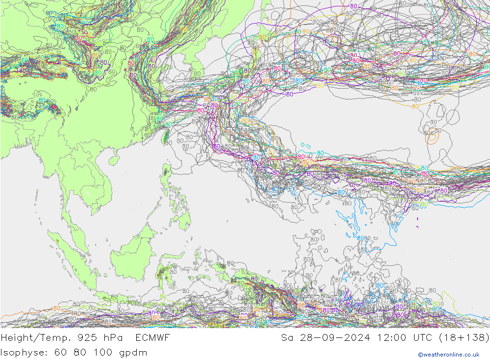 Height/Temp. 925 hPa ECMWF Sa 28.09.2024 12 UTC