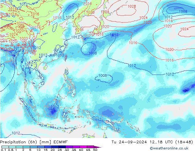 Nied. akkumuliert (6Std) ECMWF Di 24.09.2024 18 UTC