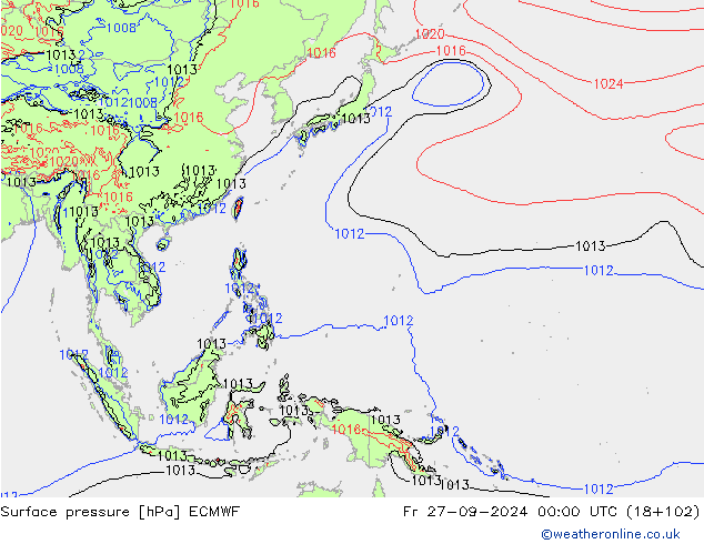 Surface pressure ECMWF Fr 27.09.2024 00 UTC