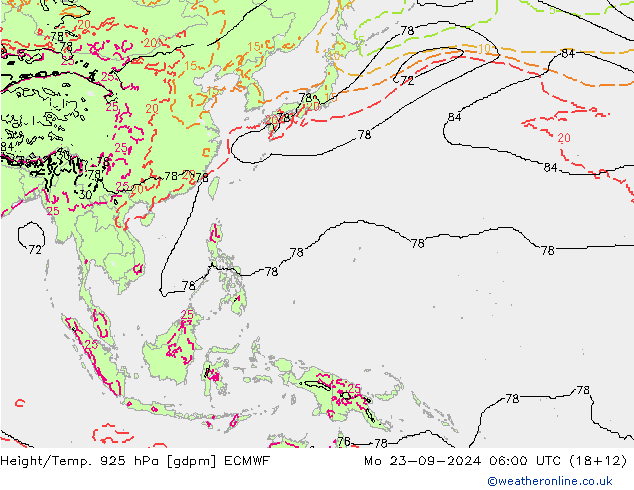 Height/Temp. 925 гПа ECMWF пн 23.09.2024 06 UTC