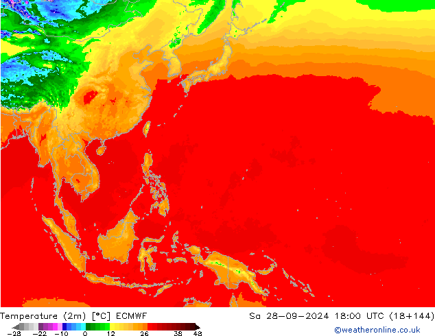 Temperature (2m) ECMWF Sa 28.09.2024 18 UTC