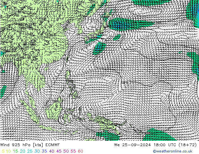 Vent 925 hPa ECMWF mer 25.09.2024 18 UTC