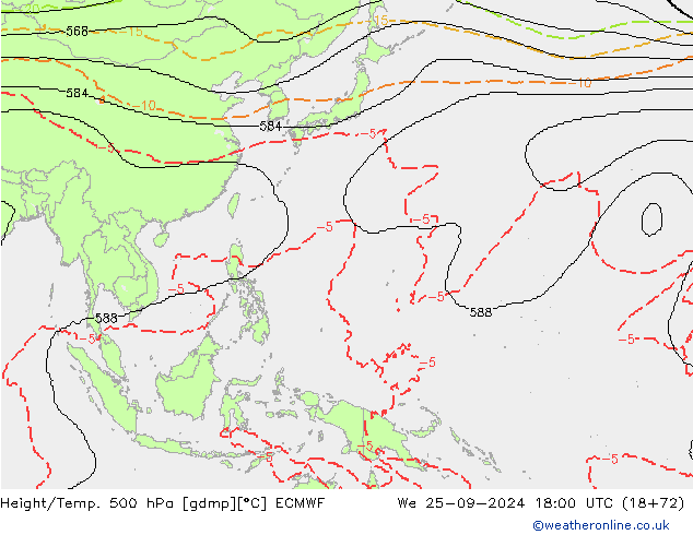 Height/Temp. 500 hPa ECMWF Qua 25.09.2024 18 UTC