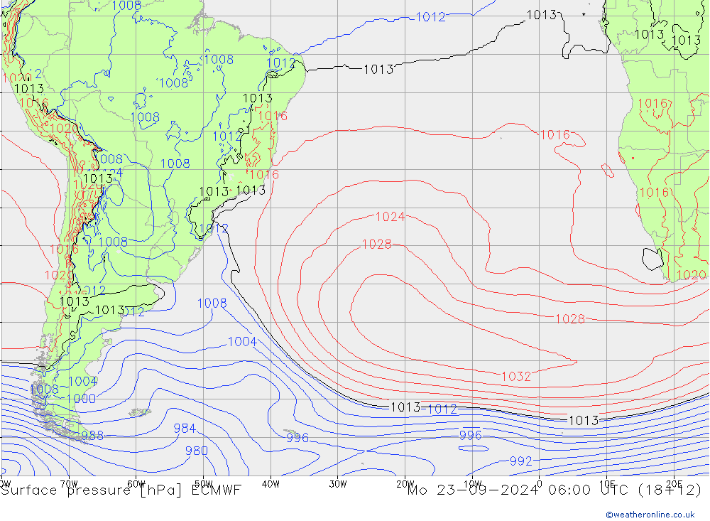 Presión superficial ECMWF lun 23.09.2024 06 UTC