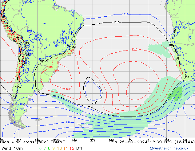 High wind areas ECMWF Sa 28.09.2024 18 UTC