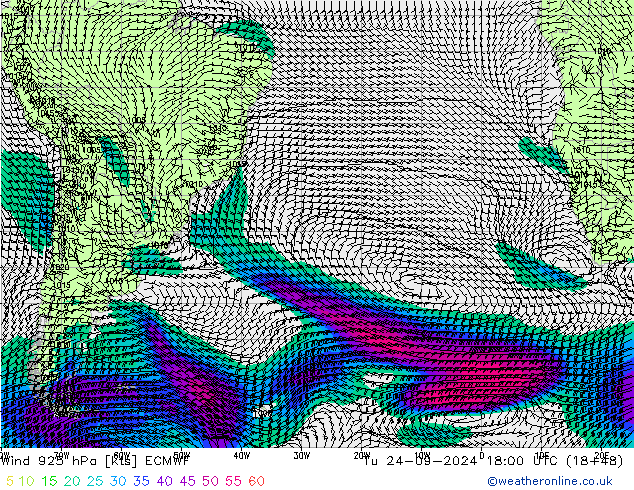 Vento 925 hPa ECMWF Ter 24.09.2024 18 UTC