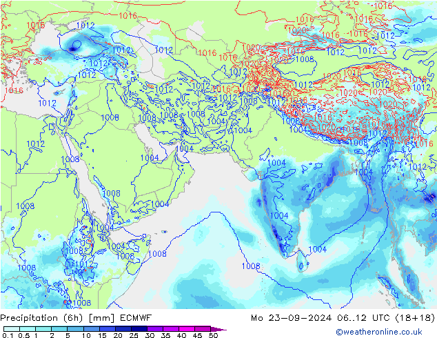 Precipitation (6h) ECMWF Mo 23.09.2024 12 UTC