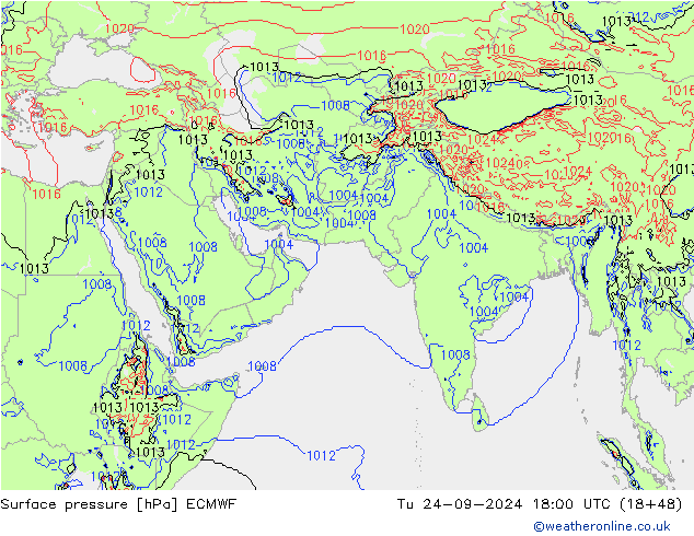 Surface pressure ECMWF Tu 24.09.2024 18 UTC