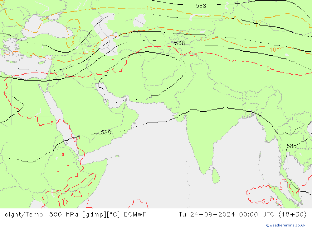 Height/Temp. 500 hPa ECMWF Út 24.09.2024 00 UTC