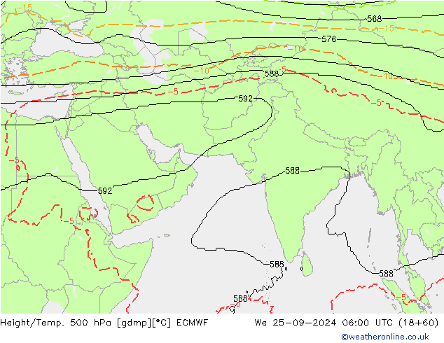 Hoogte/Temp. 500 hPa ECMWF wo 25.09.2024 06 UTC