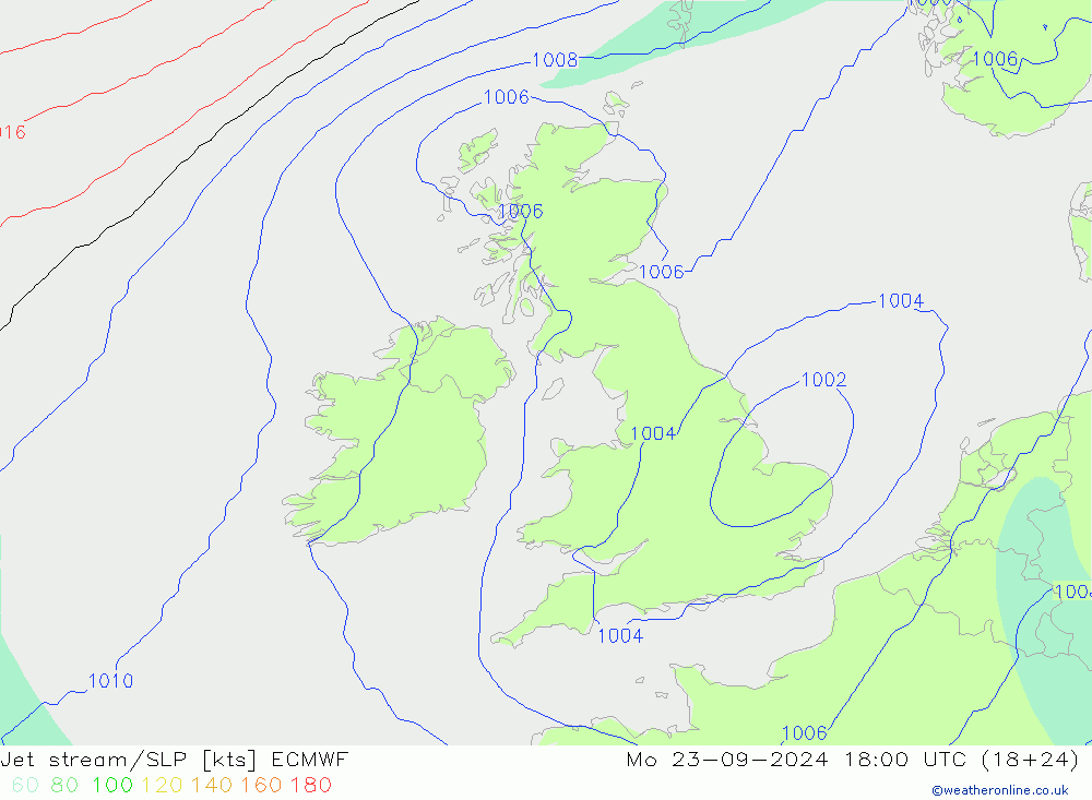 Jet stream/SLP ECMWF Po 23.09.2024 18 UTC