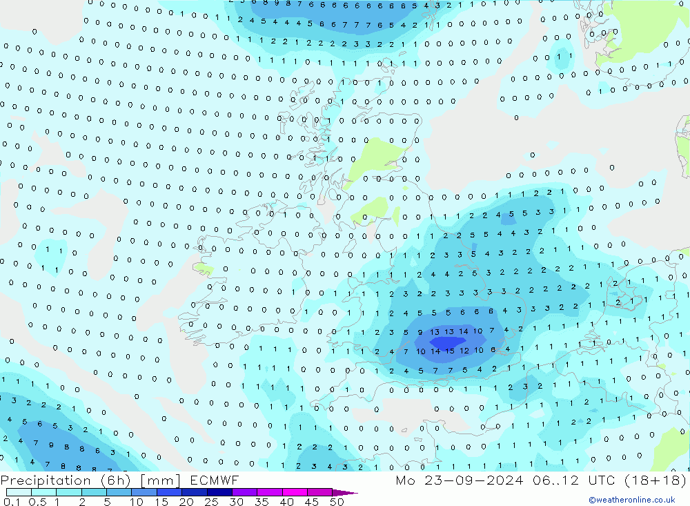 opad (6h) ECMWF pon. 23.09.2024 12 UTC