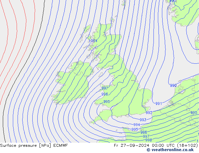 Surface pressure ECMWF Fr 27.09.2024 00 UTC