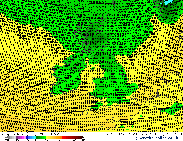 mapa temperatury (2m) ECMWF pt. 27.09.2024 18 UTC